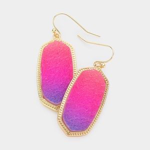 Gold pink purple Ombré druzy hexagon fashion statement earrings